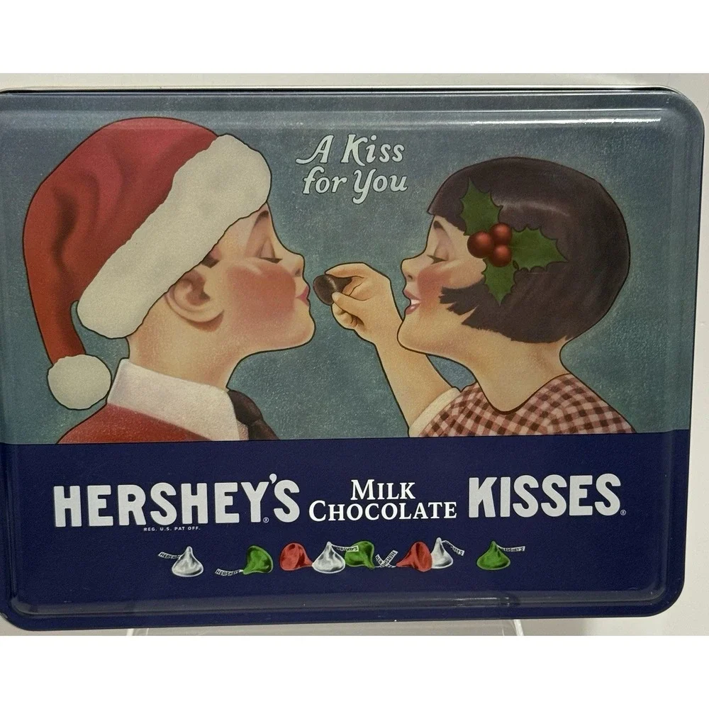 Vintage Hershey's Kisses Tin - A‎ Kiss for You- Holiday Candy Storage Metal Tin